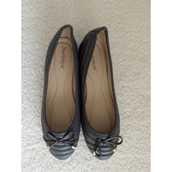 NorthStyle Women's European Leather Ballet Flats With Bow Size 10 Gray - Picture 3 of 8